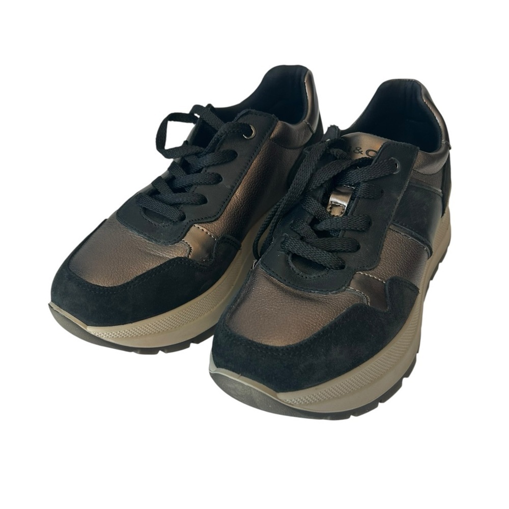 IGI & Co Women’s Bronze Black Leather Platform Sneakers Size 39 Made in Italy